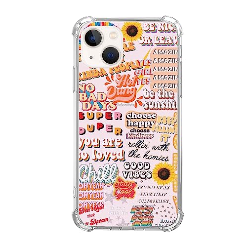 Rewput Abstrakte Good Vibes Collage Handyhülle für iPhone 13, rosa Farbe positive Zitate Sonnenblume Abdeckung für Frauen Männer Mädchen Jungen, trendiges Design TPU Bumper Case für iPhone 13 von Rewput