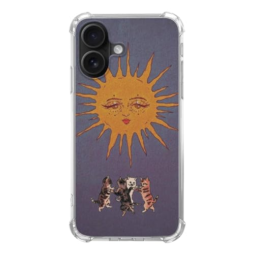 Rewput Hippie Sun Dancing Cats Phone Case for iPhone 16, Trippy Cats Dancer Under The Sun Cover for Women Men Girls Boys for iPhone 16, Unique Trendy Design TPU Bumper Case von Rewput