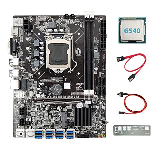 Rfeeuubft Motherboard für Bergbau B75 8 USB Eth 8 x USB + G540 CPU + SATA-Kabel + Schalterkabel + Motherboard für Miner LGA1155 B75 USB BTC von Rfeeuubft