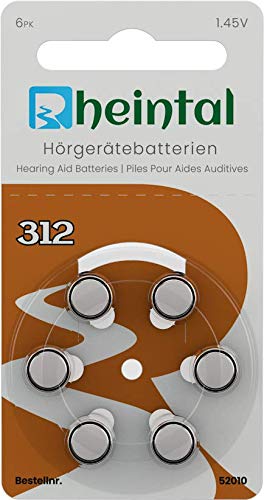 Rheintal - 30 Premium Hörgerätebatterien Typ A312 für alle Hörgeräte mit Batteriefarbe BRAUN - 1,45V - PR41, 52014 von Rheintal