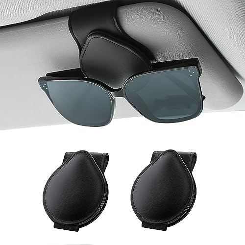 Rhino Valley Auto Sonnenbrillen Halter, 2 Stück Universal Auto Visier Brille Halterung Magnetische Adsorption Sonnenblende Aufhänger Leder Brillenhalter für Ticket Karten Brillen, Schwarz von Rhino Valley