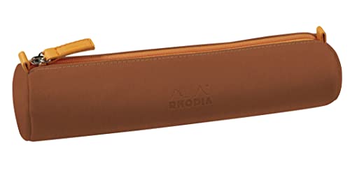 Rhodia 319044C - Schlampermäppchen Rhodiarama, rund, 21,5x5,5 cm, mit elfenbeinfarbenem Jersey gefüttert, praktisch und elegant aus Kunstleder, Kupfer, 1 Stück von Rhodia