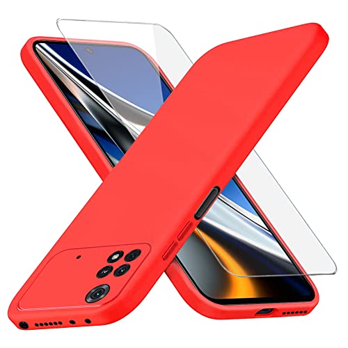 Richgle Kompatibel mit Xiaomi Poco X4 Pro 5G Hülle & Schutzfolie, Dünn Weich Silikon Hülle Handyhülle Schutzhülle Case Kompatibel mit Poco X4 Pro 5G - Rot RG81495 von Richgle
