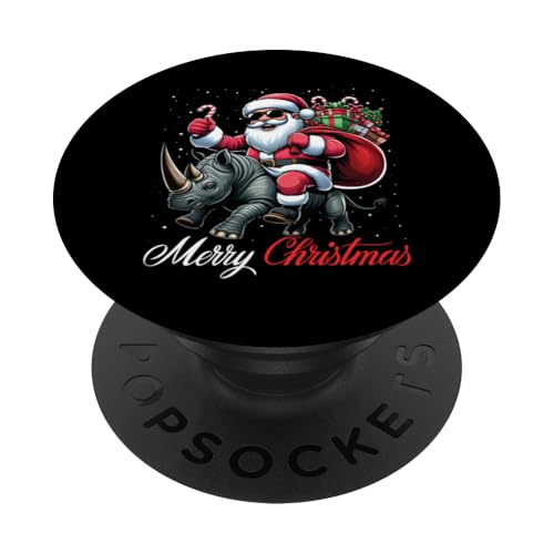 Frohe Weihnachten Weihnachtsmann reitet ein Nashorn Jungen Mädchen PopSockets mit austauschbarem PopGrip von Riding with Santa Merry Christmas