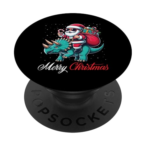 Frohe Weihnachten Weihnachtsmann reitet einen Triceratops Jungen Mädchen PopSockets mit austauschbarem PopGrip von Riding with Santa Merry Christmas