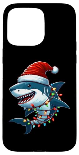 Hülle für iPhone 15 Pro Max Hai Weihnachtsmannmütze Weihnachtsbeleuchtung Sharkmas Baum Jungen Mädchen von Riding with Santa