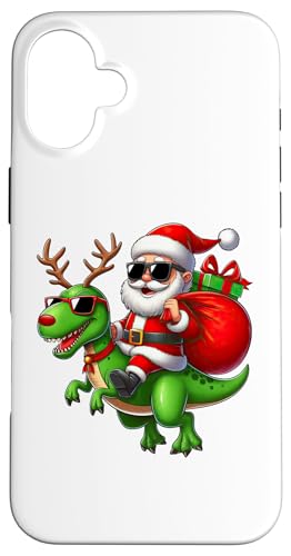 Hülle für iPhone 16 Plus Weihnachtsmann reitet Dinosaurier Hirsch Rentier T Rex Weihnachten von Riding with Santa