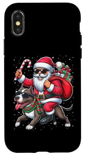 Hülle für iPhone X/XS Weihnachtsmann reitet eine Pit Bulldogge Weihnachten Schnee Jungen Mädchen von Riding with Santa