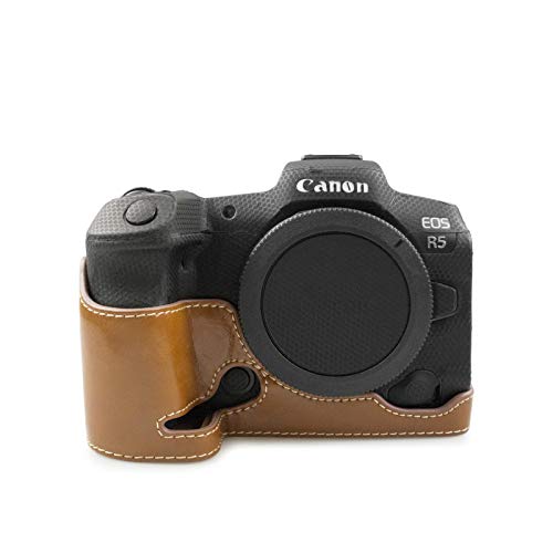 Rieibi EOS R5 Schutzhülle für Canon EOS R5, hochwertiges PU-Leder, Halbtasche für Canon EOSR5, braun, Kosmetikkoffer von Rieibi