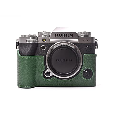 Rieibi Fuji XT5 Schutzhülle für X-T5 Digitalkamera, hochwertiges Echtleder, Halbtasche für Fuji XT5 X-T5, grün, Kosmetikkoffer von Rieibi