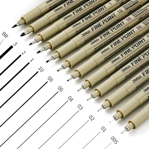 Rierousy Micron Fineliner Stifte, 12 Stück Fineliner Schwarz Set mit 12 Verschiedene Linienbreiten, Fineliner zum Künstler, Fineliner Wasserfest für Illustration, Skizzen von Rierousy