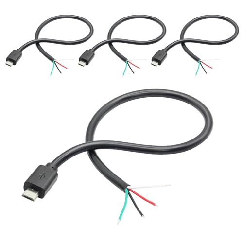 4Pcs Micro USB Stecker auf 4 Pin Bare Wire 11inch, Micro USB Stecker 5V/3A 4 Pin Pigtail Wire Open End Strom- und Datenkabel, für Micro USB Geräte Installiert oder Ersatz Reparatur DIY Kabel von Riertostng