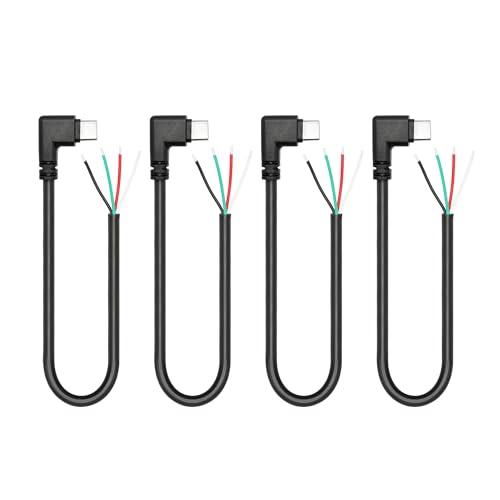 4Pcs rechter Winkel USB C zu 4 Pin blanker Draht offenes Ende Draht 11inch, 90 Grad USB Typ C männlicher Stecker 4 Pin Pigtail Strom und Datenkabel 22AWG 5V/3A für USB Typ C Gerät DIY Kabel von Riertostng