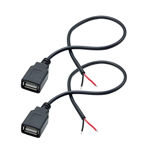 Riertostng USB A Buchse 2Pin Bare Wire 30CM, USB A Buchse Pigtail Open End Power Kabel, für 5V/3A USB Geräte Installed oder DIY Replace Repair Kabel von Riertostng