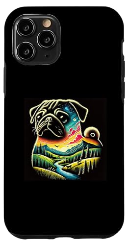 Hülle für iPhone 11 Pro Niedlicher Mops im malerischen Landschaftsdesign, Mops-Liebhaber von RightUR Pug Lover