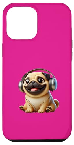 Hülle für iPhone 12 Pro Max Happy Pug mit Ohrhörern, Pug Lover, Pug Mom, Pug Dad von RightUR Pug Lover