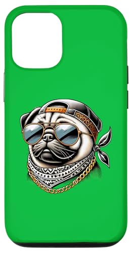 Hülle für iPhone 13 Pro Ein Mops mit Sonnenbrille, ein Bandana und eine Kette, Mops Love von RightUR Pug Lover