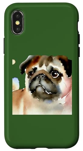 Hülle für iPhone X/XS Niedlicher Mops in Aquarell, Mops-Liebhaber, Schatten, Mops, Mops Liebe von RightUR Pug Lover