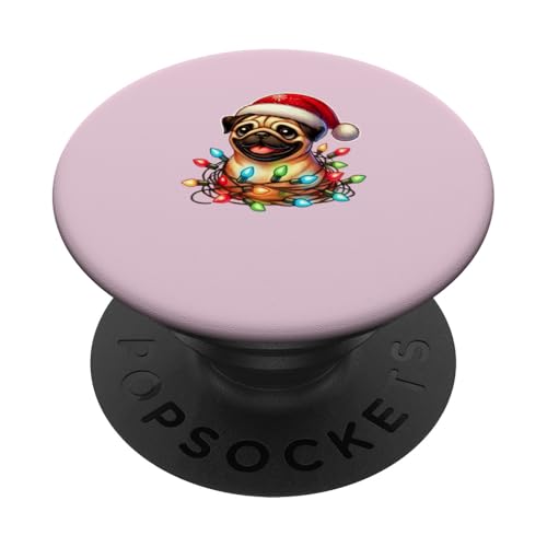 Niedlicher festlicher Mops, Weihnachtsmannmütze, Mopsmutter, Mops Papa. PopSockets mit austauschbarem PopGrip von RightUR Pug Lover