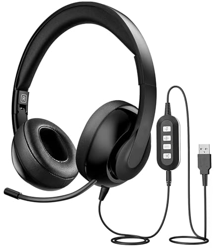 Rigwig BH224A Faltbare USB-Computer-Kopfhörer über Ohr mit Mikrofon, Geräuschunterdrückung & Audio-Steuerung, 3,5 mm/USB-Klinke, 2-in-1 Computer Office Teams Headsets, PC, Laptop, Skype Call Center von Rigwig