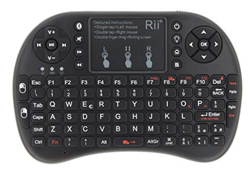 Rii Mini i8+ Bluetooth (italienisches Layout) – Mini-Tastatur mit Hintergrundbeleuchtung und Touchpad-Maus für Tablet, Smartphone, Mini-PC, Computer, PlayStation, HTPC – Farbe Schwarz von Rii