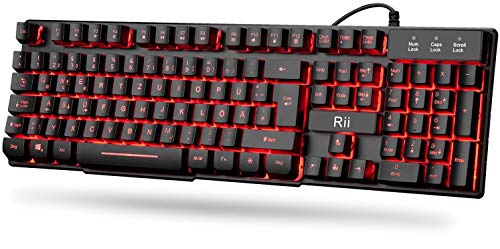 Rii RK100 - Einsteiger Gaming Tastatur mit farbiger Hintergrundbeleuchtung - angenehmer Tastenanschlag - schwarz - deutsches QWERTZ Layout - Windows und XBOX One Support von Rii