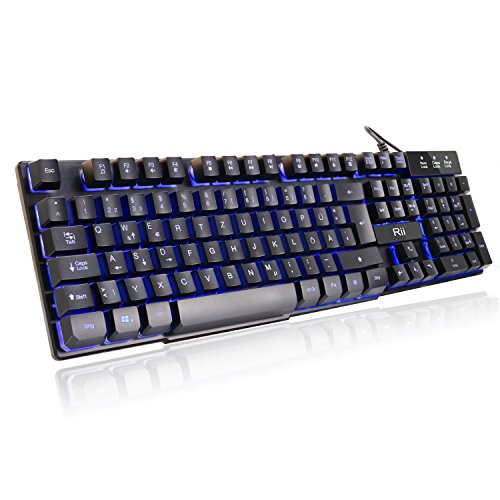 Rii RK100 Gaming Tastatur (105 Tasten, 3 Farben LED-Hintergrundbeleuchtung, QWERTZ Layout) Schwarz von Rii