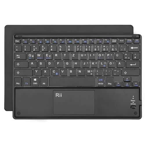 Rii Tastatur Kabellos, Bluetooth Tastatur, Tastatur Bluetooth mit QWERTZ Layout, Bluetooth Tastatur iPad für Windows/iOS/Android, Ultradünn und Wiederaufladbar(12 Zoll) von Rii