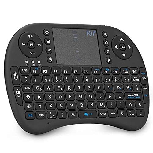 Rii i8 Mini Tastatur Wireless, Smart TV Tastatur, Kabellos Tastatur mit Touchpad, Mini Keyboard für Smart TV Fernbedienung/PC/PAD/Xbox 360/ PS3/Google Android TV Box/HTPC/IPTV (De Layout) von Rii