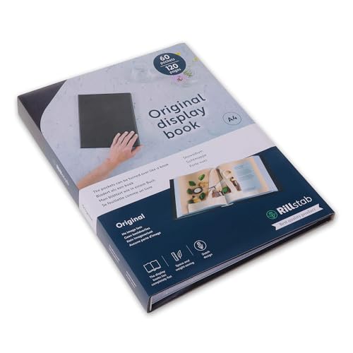 rillstab original A4 Präsentationsmappe für Schule & Projekt - Sichtbuch & Präsentationsbuch – 60 Transparente Hüllen - Dokumente Organisieren ohne Lochen- Schwarz, 99464 von Rillstab