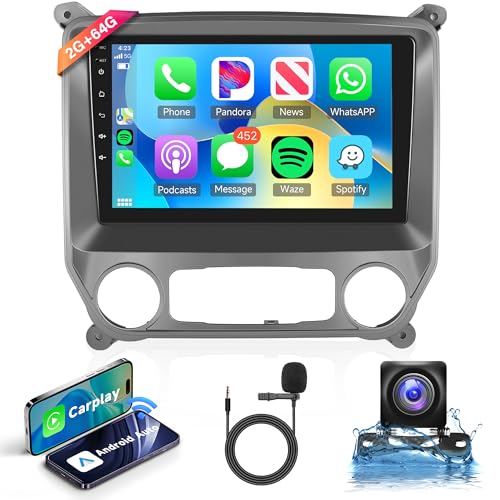 2G+64G Wireless Carplay Android 13 Autoradio 2 Din für Chevrolet Silverado GMC Sierra 2014-2018 10 Zoll Autoradio mit Android Auto Navi GPS WIFI Mirror Link Bluetooth FM/RDS/DAB/OBD/SWC Rückfahrkamera von Rimoody