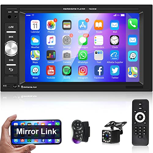 Autoradio 2 Din mit Bluetooth Freisprecheinrichtung IOS/Android Mirror Link 6.2 Zoll Touchscreen Autoradio Doppel Din mit Bluetooth FM/USB/AUX/EQ/TF Lenkradsteuerung + Rückfahrkamera Fernbedienung von Rimoody