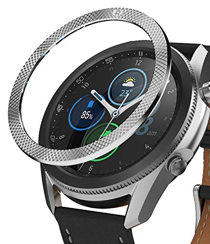 Ringke Bezel Styling für Galaxy Watch 3 45mm Hülle, Lünette Ring Kleber Abdeckung Kratzfest Edelstahl Schutz für Galaxy Watch 3 Zubehör - Knurled Silver [45-42] von Ringke