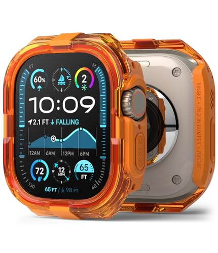 Ringke Fusion Bumper Kompatibel mit Apple Watch Ultra 2/1 Hülle, [Doppelschichtiger] Robuster Bumper-Rahmenschutz Transparente Farbe Schutzhülle - Neon Orange von Ringke