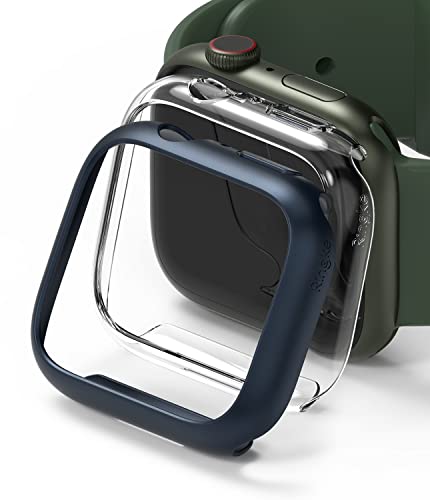 Ringke Slim Case [2 Stück] Kompatibel mit Apple Watch Series 9/8/7 (41mm) Hülle Schlanke und Leichte PC Schützhülle - Clear & Metallic Blue von Ringke