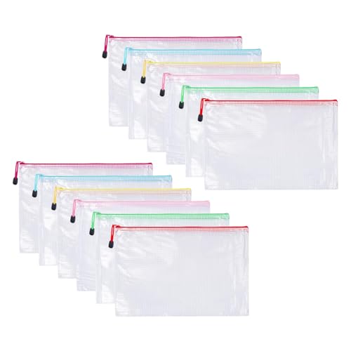 A3 Größe Kunststoff-Reißverschlusstaschen, wasserdicht, Netztaschen mit Reißverschluss für Dokumente, Schulbedarf, Brettspiele, Puzzles und Bastelprojekte, 12 Stück A3 Größe Kunststoff-Reißverschlusstaschen, wasserdicht, Netztaschen mit Reißverschluss für Dokumente, Schulbedarf, Brettspiele, Puzzles und Bastelprojekte, 12 Stück von Rixotix