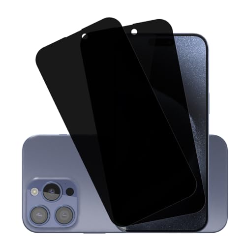 Rnnmeeko 2 Stück Sichtschutz Schutzfolie für Panzerglas für iPhone 15 Pro Max, Anti-Spähen Privacy Panzer Schutz Glas 9H Härte, Anti-Spy Sichtschutzfolie für iPhone 15 Pro Max von Rnnmeeko