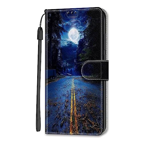 Miagon Full Body Flip PU Leder Schutzhülle für Xiaomi Redmi Note 12 Pro Plus 5G,Bunt Muster Hülle Brieftasche Case Cover Ständer mit Kartenfächer,Mond Straße von Rnrieyta