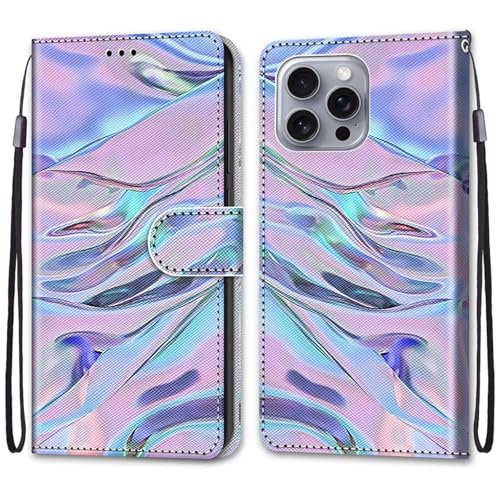 Miagon Full Body Flip PU Leder Schutzhülle für iPhone 16 Pro Max,Bunt Muster Hülle Brieftasche Case Cover Ständer mit Kartenfächer,Welle von Rnrieyta