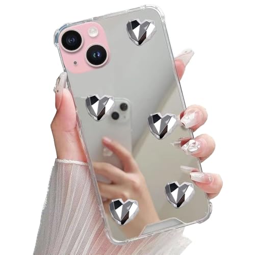 Miagon Spiegel Hülle für iPhone 13,Schutzhülle Nette Silber Chrom 3D Liebe Herz Backcover Überzug Mirror Makeup Handytasche Stoßfeste Protective Bumper Miagon Spiegel Hülle für iPhone 13,Schutzhülle Nette Silber Chrom 3D Liebe Herz Backcover Überzug Mirror Makeup Handytasche Stoßfeste Protective Bumper von Rnrieyta