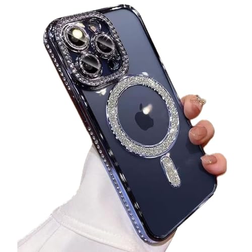 Rnrieyta Magnetic Glitzer Hülle für iPhone 11,[Kompatibel mit MagSafe] Diamant Handyhülle Plating Durchsichtig Cover Bling Kameraschutz Kabelloses Aufladen Schutzhülle von Rnrieyta