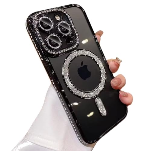 Rnrieyta Magnetic Glitzer Hülle für iPhone 14 Plus,[Kompatibel mit MagSafe] Diamant Handyhülle Plating Durchsichtig Cover Bling Kameraschutz Kabelloses Aufladen Schutzhülle von Rnrieyta