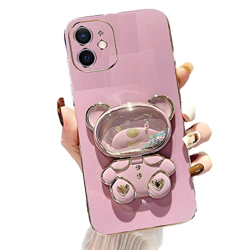 Rnrieyta Miagon Bär Spiegel Ständer Hülle für iPhone 11 Pro,Cute Mädchen Dünn Treibsand Glitzer Galvanisierte Schutzhülle Weiches Case Bumper mit Spiegel Halter Kickständer von Rnrieyta