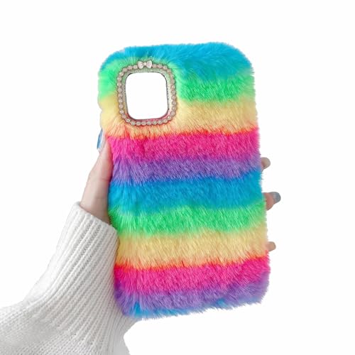 Rnrieyta Miagon Bunt Plüsch Hülle für Xiaomi Redmi 12C,Handyhülle Mädchen Flauschige Schutzhülle Silikon Cover Faux Pelz Case von Rnrieyta