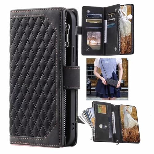 Rnrieyta Miagon für Samsung Galaxy A15 5G Crossbody Reißverschluss Hülle,Brieftasche Geldbörse Handtasche Schulterriemen Flip Magnetisch Kartenhalter Ständer PU Leder Cover von Rnrieyta