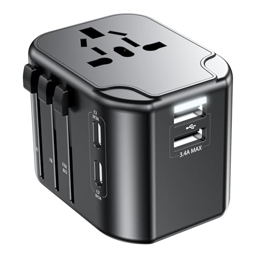 Reiseadapter Weltweit 35W,Universal Reisestecker mit 1 PD35,1 USB C,3 USB-A und 1 AC Steckdose,Travel Adapter für 200 Ländern Verwendet,Darunter EU,UK,USA,AUS usw von RoRoSkin