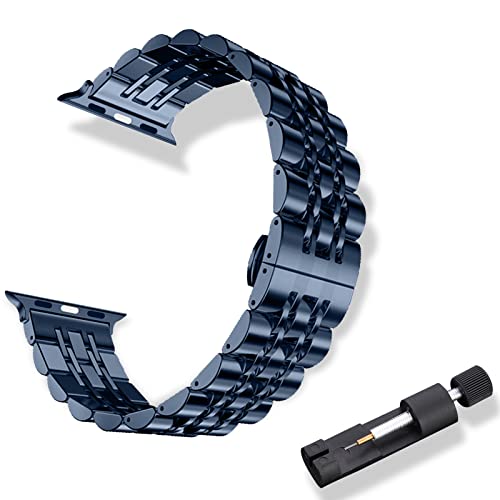 RoYiio ErsatzArmband Kompatibel mit Apple Watch Armband 38mm 40mm 41mm, Schön Poliert Metallband, Edelstahl Armband für iWatch Series SE/9/8/7/6/5/4/3/2/1 - Blau von RoYiio