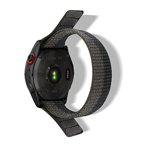 RoYiio Uhrarmband für Garmin Fēnix/Enduro/Epix/Quatix/MARQ Series/Descent Series/D2 Series/Tactix Armband Nylon Bequem und Atmungsaktiv, Quickfit 26mm für Damen und Herren - Schwarz Grau von RoYiio