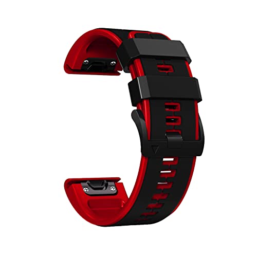 RoYiio Silikon Armband für Garmin Quickfit 22mm,26mm, Weich, Atmungsaktiv, Verstellbares Ersatzarmband für Männer und Frauen - Schwarz Rot von RoYiio