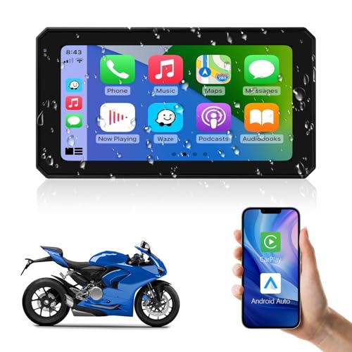 Road Top Motorrad GPS Carplay Bildschirm mit Design Halterung für Motorräder, Kabelloses CarPlay und Android Auto, Tragbarer Wasserdichter 5.98" Touchscreen, Dual Bluetooth, Navigation, Siri von Road Top